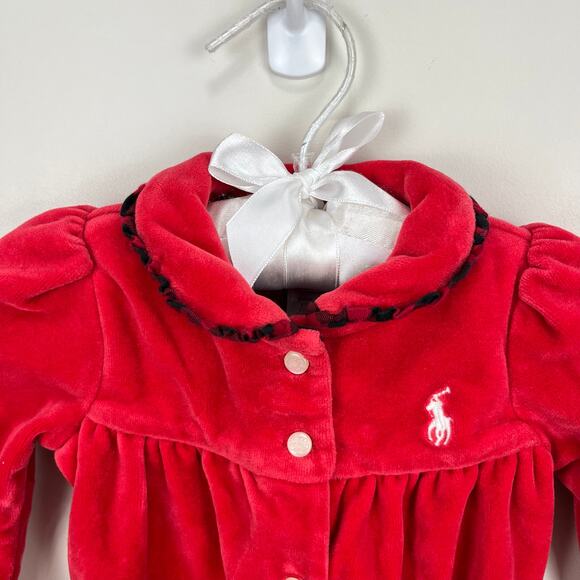 Ralph Lauren Festive Red Velour Footie 3 Months - Picture 2 of 6